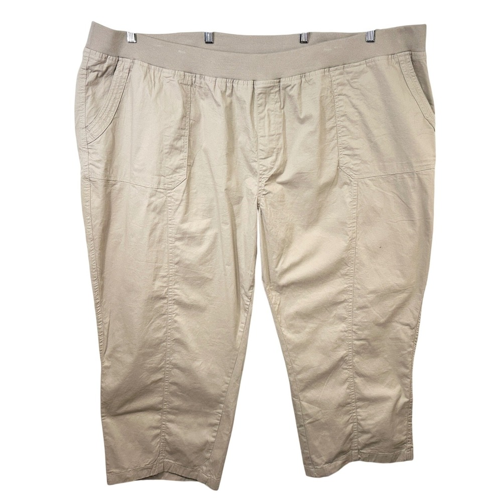 Catherines Plus Size 5XWP Khaki Cargo Pants Pull On Cotton Stretch Tan Work 525